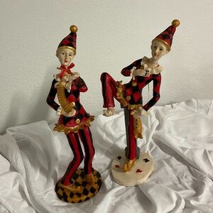 Vintage Mann Harlequin Figurines – Set of 2 – 12" Tall matte ceramic/plaster